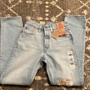 Perfect 501 straight leg jeans with little floral patchwork